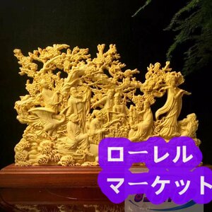 彫刻八仙が海を渡る神像の置物 総檜材