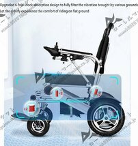 インテリジェント軽量折りたたみ式電動車椅子 ワンボタンリモート折りたたみ 6ショックアブソーバー 500Wブラシレス静音モーター_画像4