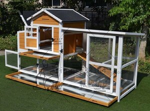 ウサギ ペット別荘ハウス 木製 ニワトリ小屋 飼育 アヒル 鳥かご キャットハウス 屋外養殖 庭用 通気性 掃除しやすい