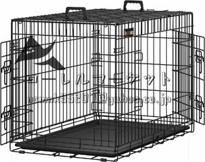 ペットケージ 92.5x57.5x64cm 犬ケージ ペットハウス 出入り口2つ 室内外兼用 折り畳み可