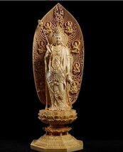 高品質 仏教工芸品　木彫仏教　精密彫刻　極上品　仏師で仕上げ品　日光観音菩薩立像 高42.5cm_画像2