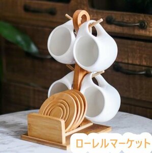 陶器のコーヒーカップのセットの四点組のカップ皿のセットの水カップ家庭用竹木の棚 美品★