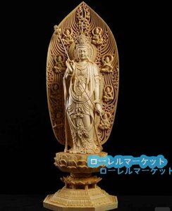 精密彫刻 高43cm 仏師で仕上げ品 仏教工芸品 月光観音菩薩立像 総檜材 極上品