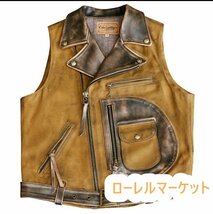 Dポケがポイント高品質カウレザー×コットンキャンバス ライダースベスト◆本革 アメカジ_画像1