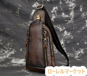 実用美品★ 斜めがけバッグ 本革 軽量 おしゃれ 牛革 アウトドア メンズバッグ ボディバッグ ワンショルダー 登山旅行