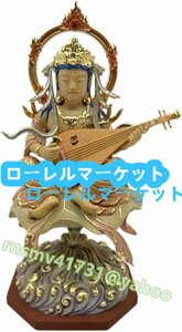 極美品★仏像 弁才天 座像 神像 七福神 木彫仏像 弁財天 妙音天 木彫り 木製 桧木彩色 (Size : 16.5cm)