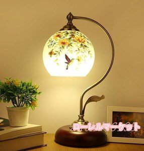 極美品★テーブルランプ レトロ デスクライト ベッドサイドランプ ミルクガラスシェード ハチドリ 花柄 LED対応 アメリカン