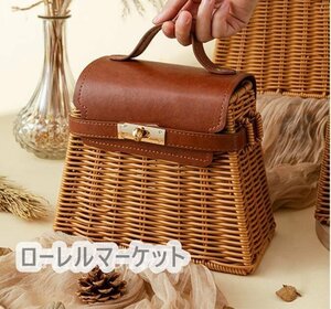 可愛い新品 夏最適 職人手作り 森系田園藤編みハンドバッグ 籐かごバッグ 手編み籠バッグ バスケット籐かご