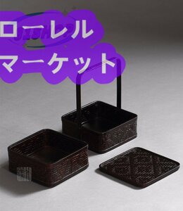 ブラック 新品★自然 手作り竹バスケット 収納バッグ普段使い良品