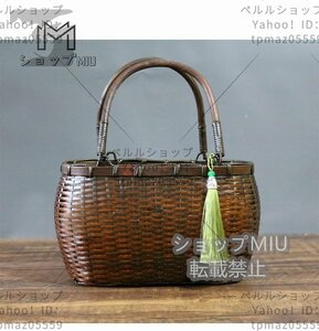  nature bamboo. braided up hand-knitted basket back lady's net fee bag tote bag . bag inside cloth attaching hand made bamboo compilation . hand 