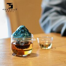 ガラス製の湯飲み 耐熱茶フィルターカップ 青い峰の立体造形 手づくり 旅の茶器セット_画像1