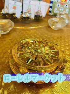 密教法具 寺院用仏具 ★ 極上品 輪宝＆輪羯台セット （大） 直径 12cm 真鍮製磨き仕上げ