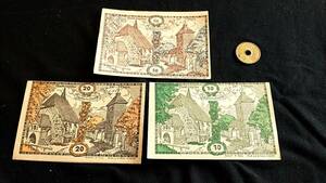 未使用～準未使用+　オーストリア地方紙幣　シュテファンスハルト村3枚　1920年　50～10ヘラー