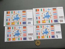 未使用　ドイツ　ユーロ紙幣紹介用4枚　2000年　50ユーロ/100マルク～5ユーロ/10マルク_画像2