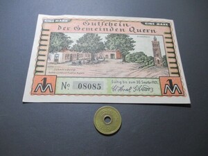 準未使用+　ドイツ地方紙幣　クエルン村　1921年　1マルク