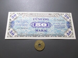 未使用　連合軍軍票　ドイツ用　1944年　50マルク(ソ連印刷)　P-196d
