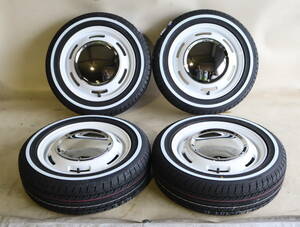 新品4本セット　ネオムーン2　14×4.5J+45　100/4wh　155/65-14　ホワイトリボンタイヤ付き 即納可能 業販ＯＫ