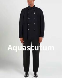 Aquascutum アクアスキュータム ピーコート ガンクラブチェック　ネイビー 