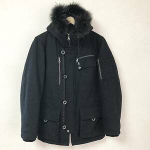 【mossimo】モッシモ ジャケット ハーフ コート 黒 ウール混 メンズ フード ジップアップ ミリタリー アウター 中綿 トップス M/Y5607BB