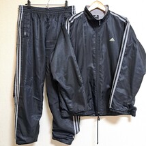 【adidas】アディダス セットアップジャージ ブラック 黒 シルバー 上下セット ライン アウトドア トレーニング メンズ サイズXL/Y5761HH_画像1