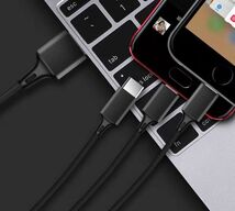 ３本セット シルバー 3in1 充電ケーブル 1.2ｍ Apple iPhone 急速充電/データ転送 Micro USB/Type-C ライトニング 耐久性 折れ防止_画像4