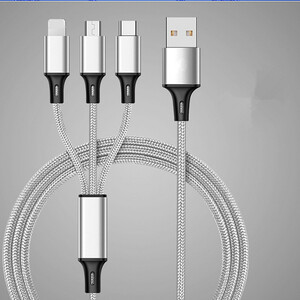 ３本セット シルバー 3in1 充電ケーブル 1.2ｍ Apple iPhone 急速充電/データ転送 Micro USB/Type-C ライトニング 耐久性 折れ防止
