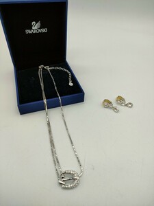 SWAROVSKI スワロフスキー アクセサリー 2点おまとめ ネックレス イヤリング ドロップデザイン 箱つき ペンダント