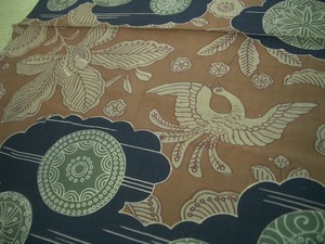  old cloth silk wash trim feather woven lining flap bird . flower 200. antique former times kimono remake old .