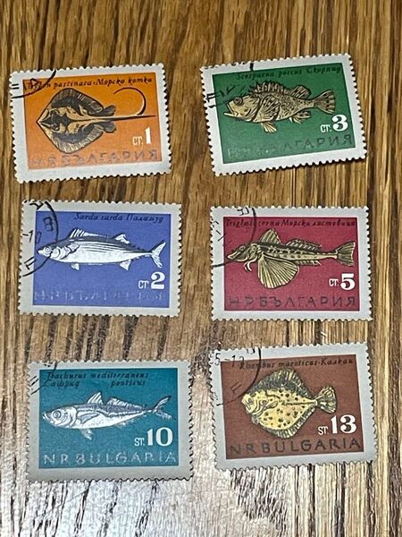 古切手 1965年6月発行 ブルガリアの切手「黒海の魚」6枚コンプリート 消印有 海外ビンテージ切手 コレクション