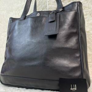 1円〜 【極美品】dunhill ダンヒル メンズ ビジネス トートバッグ ビジネスバッグ 肩掛け 大容量 PC/A4◎ ロゴ 金具 ギャラ付 ブラック 黒