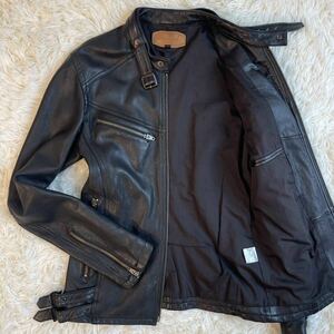 1円〜 美品 JACK ROSE ジャックローズ ライダースジャケット シングルライダース ラムレザー 羊革 シープスキン ブラック ダブルジップ L