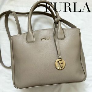 ■高級感■2way FURLA ハンドバッグ　ショルダーバッグ　レザー　グレー