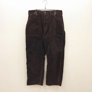 【そ043】Union Special Overalls ONE PIECE FLY 32×34 コーデュロイパンツ ブラウン ロング丈 無地 シンチバック ブランド古着 送料無料