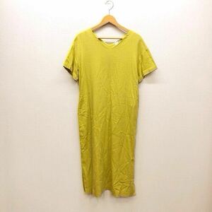 【そ070】Sonny Label URBAN RESEARCH ワンピース フリーサイズ イエロー 半袖 ロング丈 無地 薄地 Vネック ブランド古着 送料無料