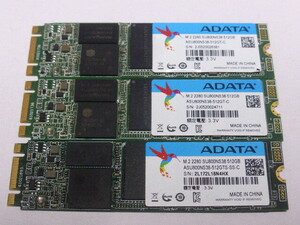 ADATA SSD M.2 SATA Type2280 512GB 3枚セット 正常判定 本体のみ 中古品です SU800NS38③