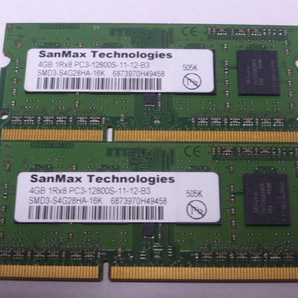 ノートパソコン用メモリ 両面チップ SanMax SK hynixチップ 1.5V DDR3-1600 PC3-12800S 4GBx2枚 合計8GB 起動確認済ですの画像1