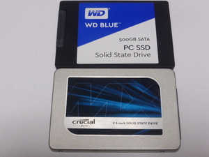 CrucialとWD SSD SATA 2.5inch 525GBと500GB 2台セット 正常判定 本体のみ 中古品です