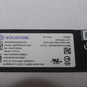 SOLIDIGM SSD M.2 NVMe Type2280 Gen 4x4 512GB 電源投入回数9回 使用時間9時間 正常100% SSDPFKNU512GZ 中古品ですの画像3