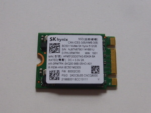 SK hynix SSD M.2 NVMe Type2230 Gen 3x4 512GB 電源投入回数319回 使用時間448時間 正常100% BC501 中古品です⑥