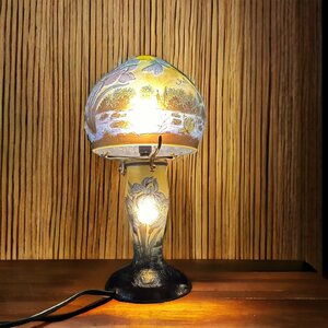 【証明書】エミールガレ　 二灯ランプ 　蜻蛉紋　カメオ彫り　被せガラス　高さ32ｃｍ　　FQ984
