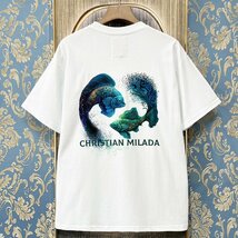 定価2万★christian milada・ミラノ発・半袖Tシャツ★綿100％ 上級 吸汗 通気 個性 魚座柄 トップス カットソー 男女兼用 夏服 L/48サイズ_画像1