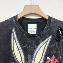 個性ヨーロッパ製※定価2万◆ブルガリア発※RISELIN 半袖Tシャツ 快適 薄手 兎柄 ダメージ加工 レトロ感 ストリート トップス 春夏 L/48_画像3