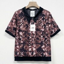 上級ヨーロッパ製※定価2万◆ブルガリア発※RISELIN 半袖Tシャツ 薄手 快適 艶 個性 総柄 透かし レトロ感 トップス レディース L/48_画像1