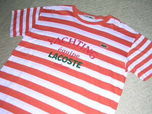 90s LACOSTE ラコステ yachting デカロゴ ボーダーTシャツ オレンジ/白 vintage old ヨット マリン