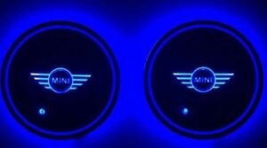 BMW MINI ミニ ロゴ 車載 装飾コースター LEDドリンク ホルダー LEDコースター 2枚セット（色を自由に変える）