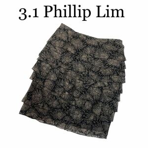 3.1 Phillip Lim 3.1 フィリップリム スカート フリル タイト 黒/ベージュ系 花柄 総柄 サイズ0 ひざ上