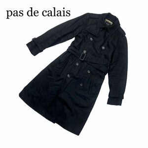 pas de calais パドカレ コート アウター ベルト付き 黒 サイズ38