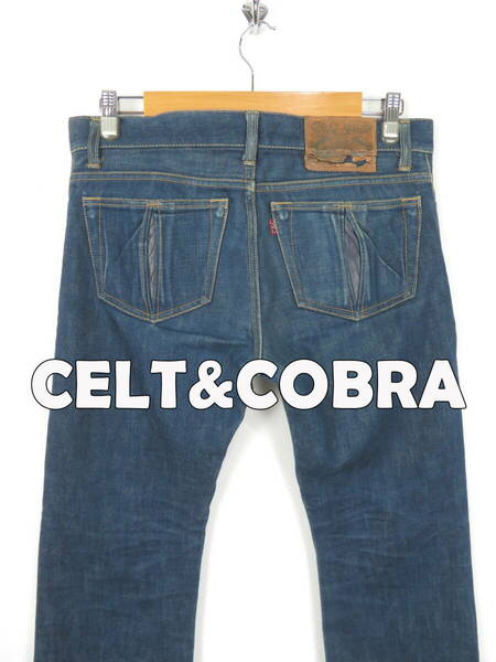 CELT&COBRA ★ レザー切り替えポケット デニムパンツ W32 ★ ケルト&コブラ ケルトアンドコブラ ジーンズ 照井利幸 革 ブランキー