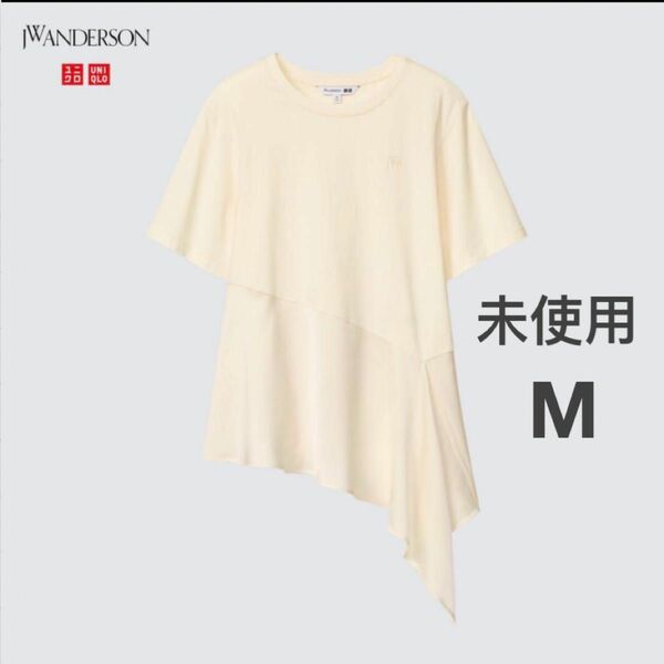 ユニクロ【未使用】フレアヘムTシャツ コットン　半袖　オフホワイト Mサイズ　クルーネック