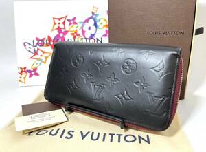 【美品】ルイヴィトン ヴェルニ ラウンドファスナー マット 長財布 アマラント モノグラム ジッピーウォレット LOUISVUITTON